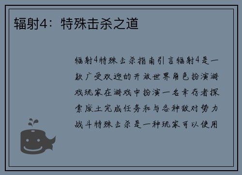 辐射4：特殊击杀之道