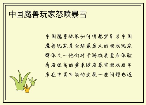 中国魔兽玩家怒喷暴雪